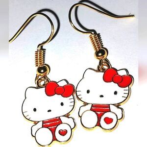 Whimsical character kitty dangle earrings for girls and women